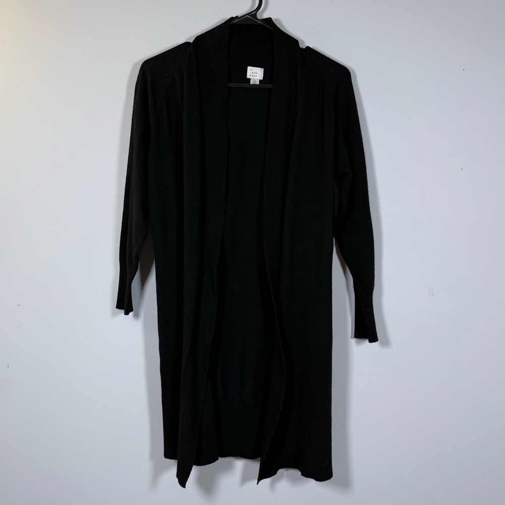 Classic Black Open Front Long Cardigan